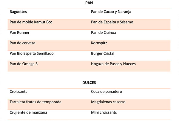Tabla de pan y dulces